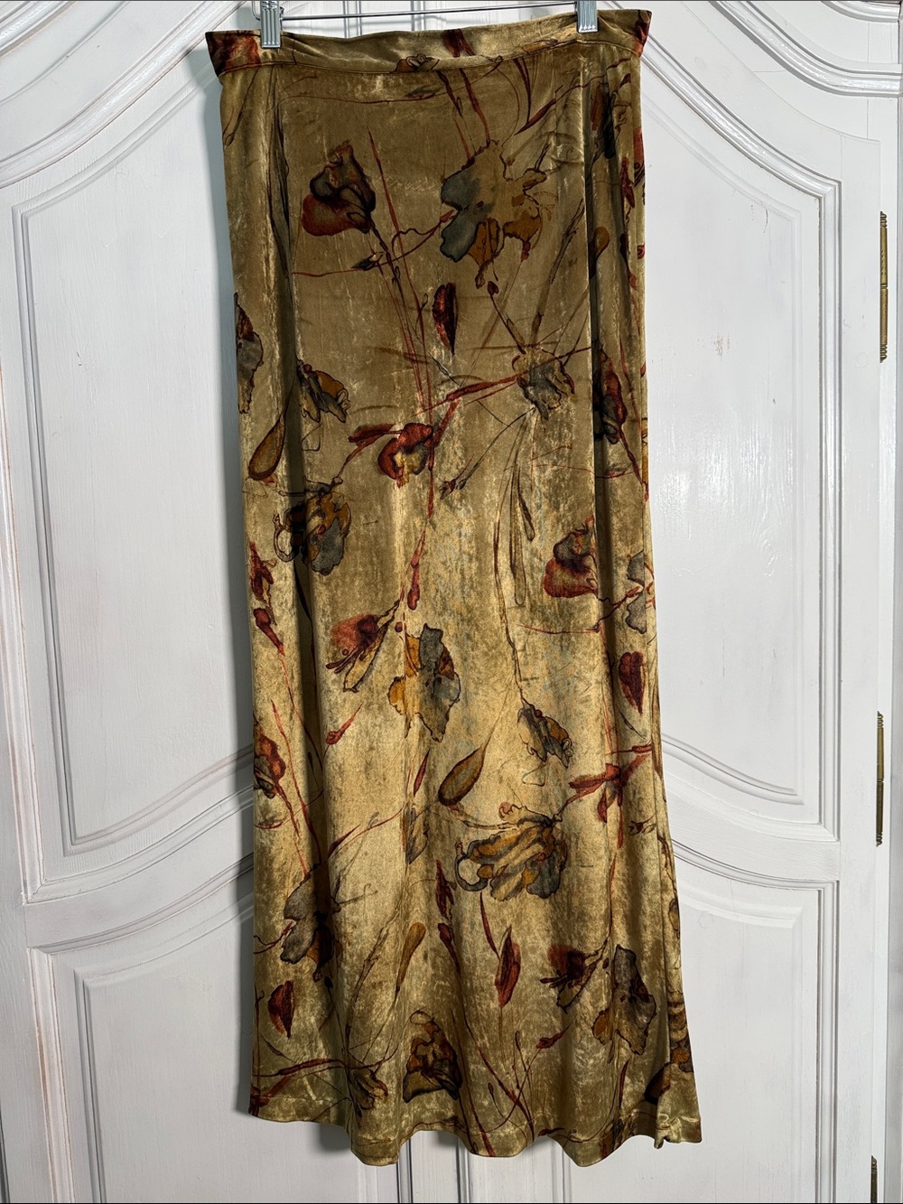 Vintage Andrea Rosati Gold Floral Velvet Maxi Skirt Boho 46/US Women's Size 10
